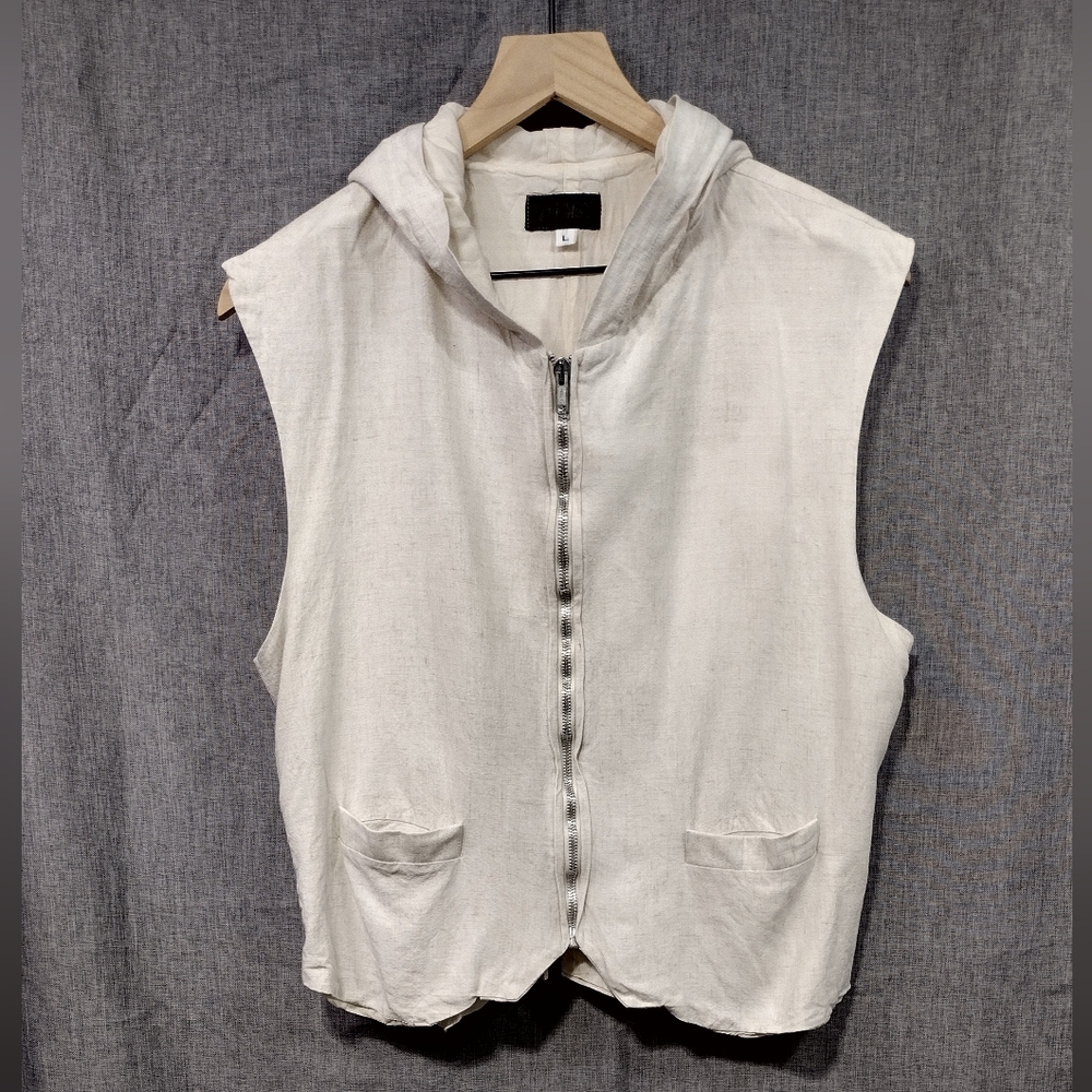 Robert Bullock Linen Blend Hooded Vest Womens L Ivory Retro 90s Y2K Casual Beach